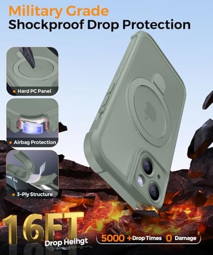 MOCCA Design for iPhone 15 Case with Magnetic Invisible Stand [Full Camera Protection] [Compatible with Magsafe] Military Drop Shockproof Translucent Matte Phone Case Cover 6.1",Calke Green - Thumbnail 5