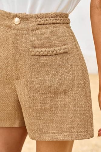 Cicy Bell Womens Tweed Summer Shorts High Waisted Wide Leg Dressy Casual Shorts with Front Pockets - Thumbnail 3