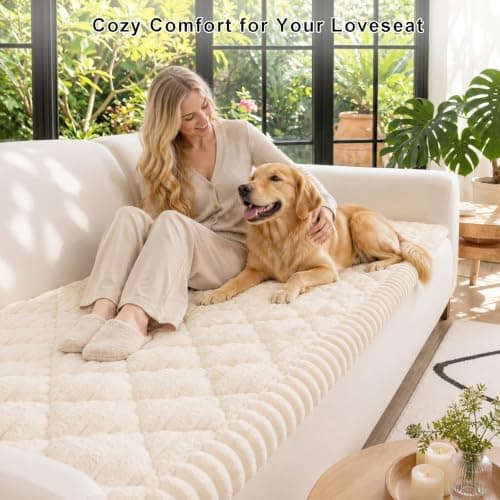 NILUOH Couch Cover for Dogs Washable, Thick Flannel Couch Cover for Sofa, Furniture Cover for Pets with Non Slip and Elastic Straps, Suitable for Sectional Sofa/Loveseat (White, 27.6" x 59") - Thumbnail 2