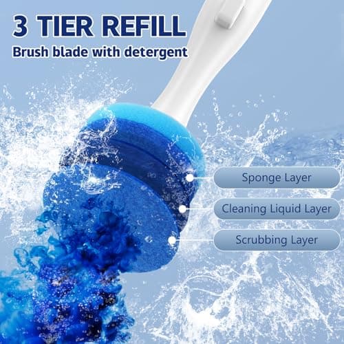 Electric Toilet Brush and Holder Set, Electric Toilet Bowl Brush, Toilet Brush Cleaner Set with 5 Refills Disposable Cleaner Brush, Floor Standing, Wall Mounted Without Drilling, Rechargeable, White - Thumbnail 5