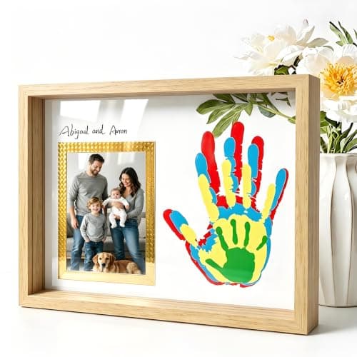 Hzorille Family Handprint Kit,DIY Handprint Keepsake Frame,Baby Hand Footprint Makers,Newborn Gift Sets,Baby Keepsake Photo Frame,Personalized New Mom Gifts(Walnut)