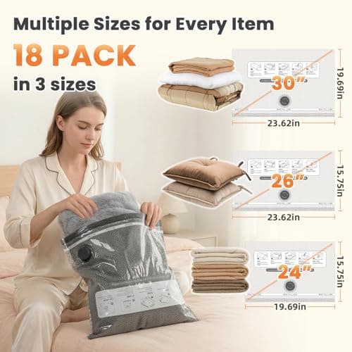 AURYAO 18 Pack Vacuum Storage Bags for Travel with Cordless Pump - Thumbnail 2