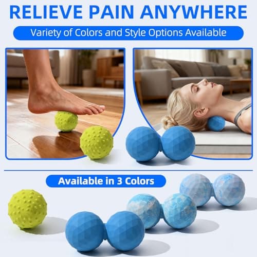 Peanut & Spiky Massage Ball Set, Double Lacrosse Peanut Roller + Firm Spiky Ball for Deep Tissue Myofascial Release, Trigger Point Therapy, Plantar Fasciitis & Muscle Recovery (Blue Mix White+Yellow) - Thumbnail 3