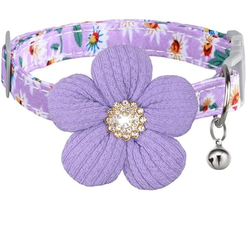 Small Dog Collar with Flower, Puppy Collar for Girl Dog Collars for Small Dogs Cute Dog Collar with Bell, Adjustable Length