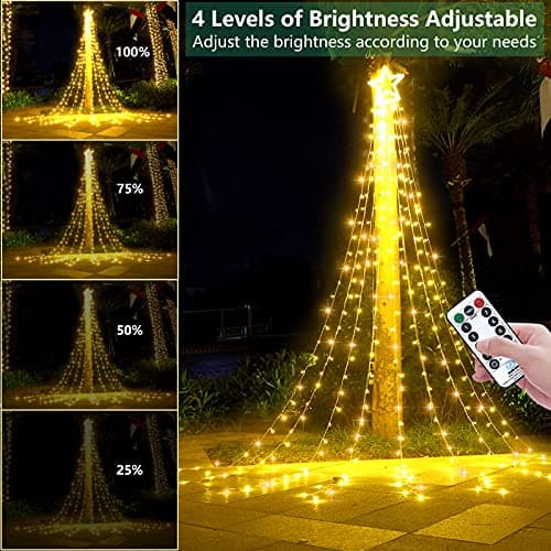 Decute Christmas Decorations Outdoor String Lights 8 Modes and Timer with Remote, Waterproof 320 LED Christmas Tree Lights Star Lights for Yard Garden Backyard Wedding Holiday Decor Warm White - Thumbnail 3