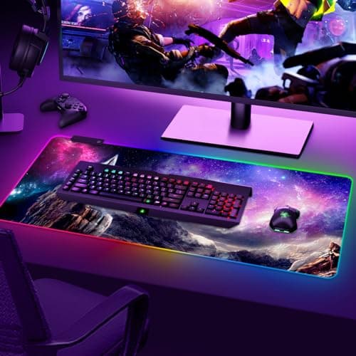 ARTSO RGB Gaming Mouse Pad, Large Extended Soft Led Mouse Pad with 14 Lighting Modes 2 Brightness, Water Resist Keyboard Pad, Computer Mousepads Mat 35.4x15.7inch, Starry Mountains - Thumbnail 2