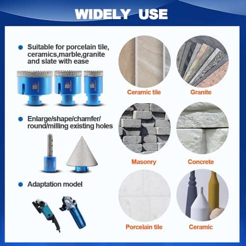 Tile Hole Saw Kit Diamond- BRSCHNITT 10pcs Diamond Core Drill Bit Set for Porcelain Tile Ceramic Marble Granite Drilling,Finger Chamfer Bit - Thumbnail 3