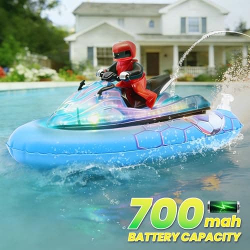 BuxxyBud Remote Control Boat for Pool with Inflatable Bumper Rechargeable Battery 700mah，Light Up & Water Spray RC Boat for Kids 8-12 Years Summer Water Toy Blue - Thumbnail 3