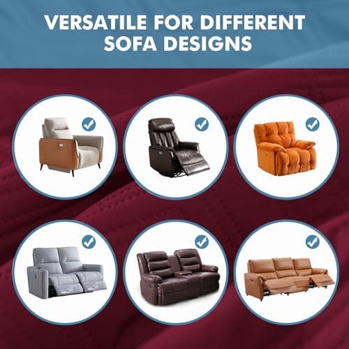 Genina 100% Waterproof Recliner Chair Covers, Anti-Slip Recliner Cover Dog Chair Cover Furniture Protector, Chair Sofa Slipcover for Pets Dogs, 1 Piece (Wine, Recliner) - Thumbnail 6