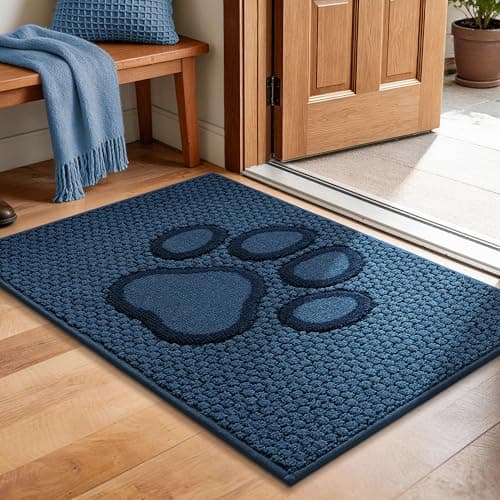 Bald Eagle Grip Dog Paw Doormats 20''x32'' for Dirty Paws, Washable Entryway Rugs Floor Mats Dirt Trapper with TPR Backing, Absorbent Low Profile Door Mat for Front Door, Hallway, Entryways, Blue