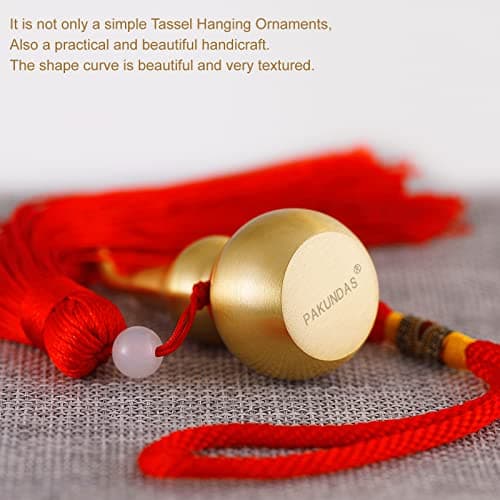 Feng Shui Hanging Ornaments Decor,Wu Lou Golden Gourd,with Red Luck Strip Tassel Treasure for Ideal Car Pendant,Bedroom,Door,Desk lamp,Bring Good Luck,Safty,Healthy,2.16inch Tall,Full Brass - Thumbnail 5
