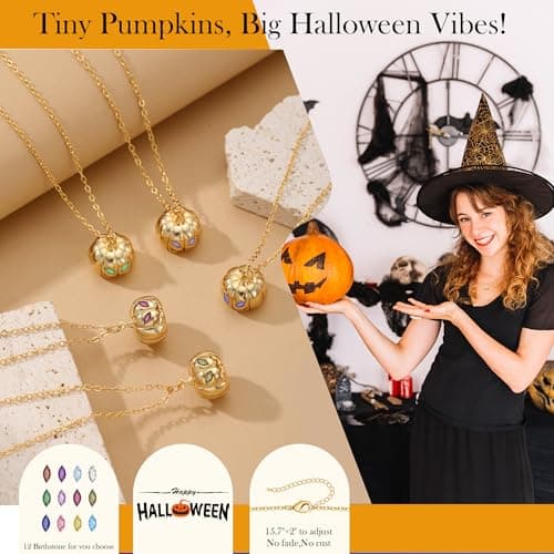 Halloween Pumpkin Necklace, Halloween Necklace September Birthday Gifts Sapphire Birthstone Necklaces for Women Trendy Adjustable 14k Plated No Tarnish Gold Pumpkin Necklaces - Thumbnail 5
