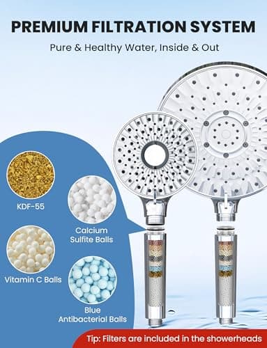 Magichome Filtered Shower Head Handheld Mother-Child Large Arm Combo, High Pressure 10-Spd Detachable Chrome Showerhead w/Stainless Hose, Water Softener Beads Hard Water - Remove Chlorine, Sliver - Thumbnail 4