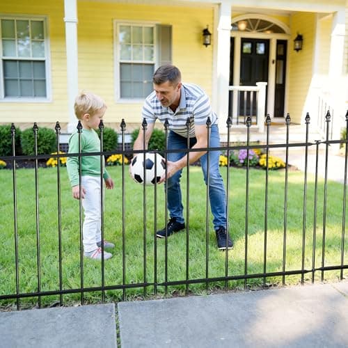 Decorative Metal Garden Fence，(12 Panels+ 13 Posts), 24 ft(W) x 24 in(H), High Metal Border Fence, Classic Roman Column Decoration, Garden and Lawn Landscape Fence, Black Animal Fence - Thumbnail 5