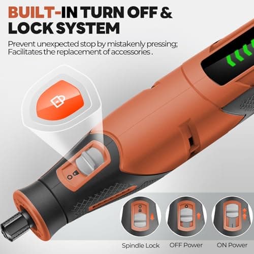 PHALANX Cordless Rotary Tool Kit with 64 pcs Accessories, 2500mAh 4V Li-ion Battery, Type-C Fast Charging, 5 Speed 25000RPM Electric Grinder for Polishing, Engraving, Sanding, DIY Crafts (R4-Basic) - Thumbnail 2