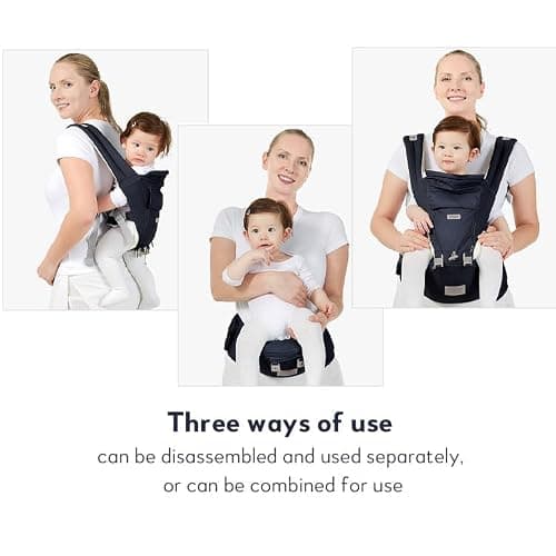 Sharth Baby Carrier with Hip Seat, 6-in-1 Infants & Toddlers (7-41 lbs) Carrier, Fully Adjustable Hip Seat Carrier to Fit All Parents, All-Season Baby Carrier - Dark Blue - Thumbnail 3