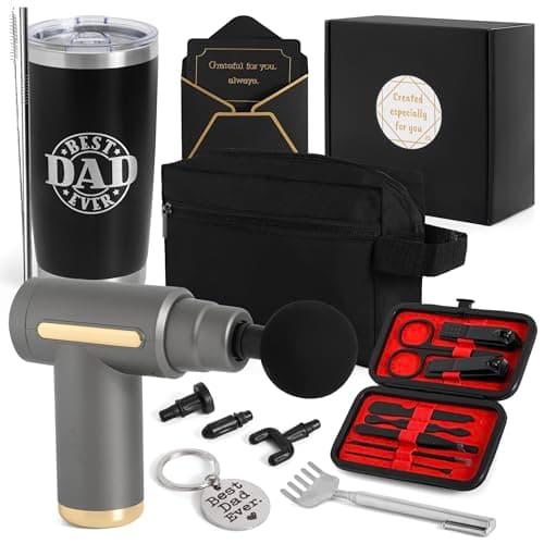 Dad Gift Box – Relaxation & Self Care Kit with Massage Gun, 20oz Tumbler, Toiletry Bag, Grooming Set – Birthday, Father’s Day Gifts for Him, Husband, Men Who Have Everything & Promoted to Dad - Image 1