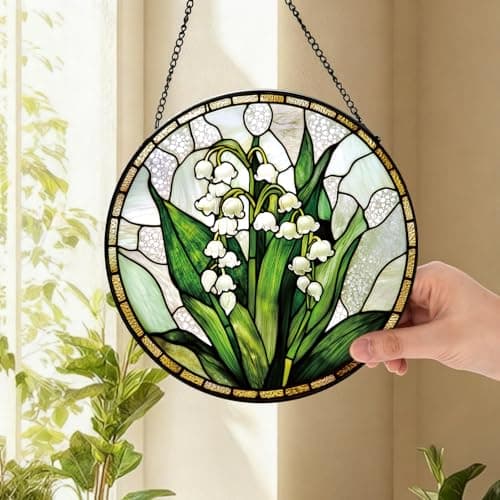 Zizzie Stained Glass Lily of the Valley Suncatcher, White, 7.9" - Thumbnail 4