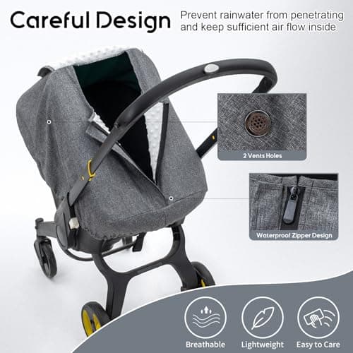 Baby Car Seat Cover for Doona, Waterproof Carseat Cover with Plush Dots Lining, Warm & Snug Infant Car Seat Canopy with Privacy Shield & 2 Vents, Baby Carrier Cover Weather Shield for Boys Girls - Thumbnail 3