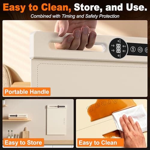 MUALIK Warming Mats for Food Countertop, Roll-UP 2 Pack Fast Heating Tray Silicone with 7 Level Temperature, 2 Zone and 3 Pad Parallel Expandable, Automatic On-Off Timer Setting (Beige-2 pcs, wcb2) - Thumbnail 6
