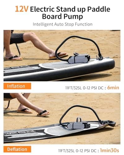 GICLE Paddle Board Pump Electric 12V DC, SUP Air Pump with Dual Stage Fast Inflation & Auto-Off, Electric Air Pump for Inflatable Paddle Board, Boat, Kayak, Air Mattress,Tents -DC12V 60PSI - Thumbnail 3