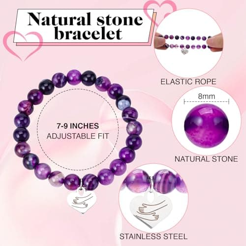 Encouragement Healing gifts,Natural Stone Amethyst Bracelet for Women ,Those Facing Illness or Anxiety to Get Well Soon, Inspirational Gifts on Thanksgiving Christmas Valentine's Day (Agate amethyst) - Thumbnail 6