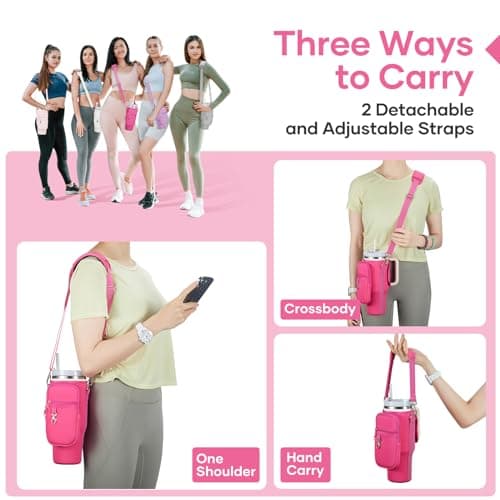 linmaya Water Bottle Carrier Bag for Stanley Cup 40/30oz with Phone Holder Pockets,Neoprene Water Bottle Cross-body Bag with Adjustable Shoulder & Hand Strap Stanley Cup Accessories - Thumbnail 2