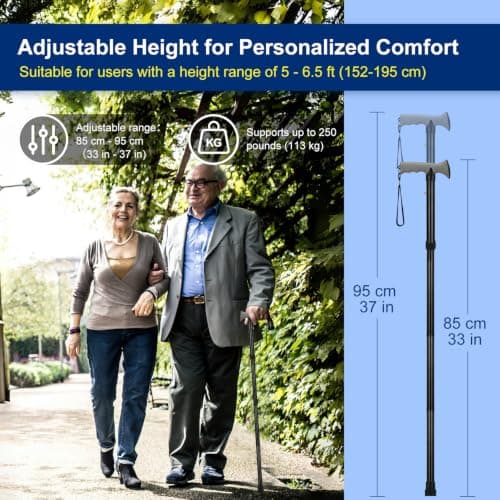 supregear Folding Cane, Collapsible Adjustable Height Lightweight Portable Foldable Travel Cane with Soft Handle, Walking Aid for Elderly Disabled Men Women, Black - Thumbnail 5