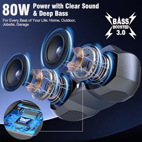 KMAG Bluetooth Speaker Wireless, 80W Loud Speaker with Deeper Bass, IPX7 Waterproof, 20H Playtime, Cool Lights, TWS, Portable Speaker for Home, Outdoor, Workshop, Party, Gift for All (Sliver) - Thumbnail 2