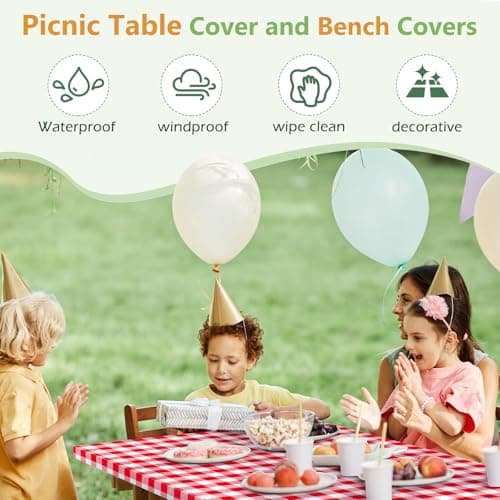 Nimalpal Picnic Table Cover with Bench Covers and Bag, Camping Essentials Camping Table Cover with Elastic Edges, 72x30 Inches 3 Pcs Set (Red) - Thumbnail 6