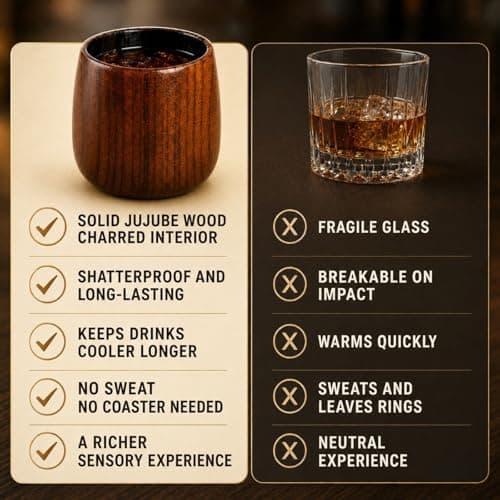 Lotnafee 2 Pack Charred Wooden Whiskey Glasses – Bourbon Tumblers for Men with Burnt Interior – Old Fashioned Cocktail Cups – Gifts for Dad, Men, Brother, or Whiskey Lovers - Thumbnail 5