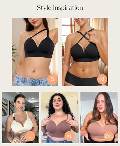 Popilush Womens Push Up Bra Wireless Seamless No Underwire Bras Comfortable Supportive Tshirt Bralettes Coffee - Thumbnail 6