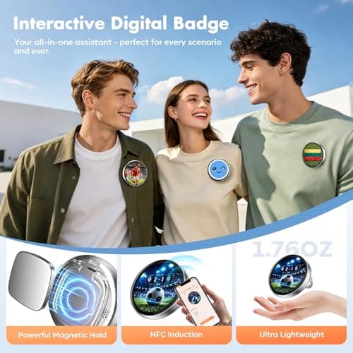 1.85" HD Smart Fan Badge, Bluetooth NFC Digital Pin with 600mAh Battery & 7 Color LED, Customizable Touch Screen Electronic Badge for World Cup Soccer Football Fans Stadium Party - Thumbnail 6