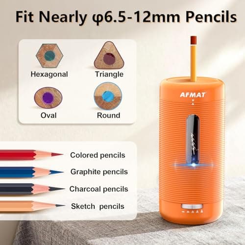AFMAT Electric Pencil Sharpener, Fully Automatic Pencil Sharpener, Auto in & Out, Rechargeable Hands-Free Sharpeners for Jumbo & Colored Pencils (6.5-12mm), Portable for Home/Classroom/Office PSC2 - Thumbnail 6
