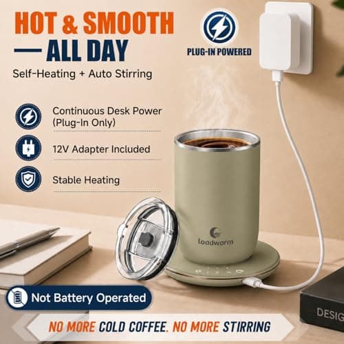 Self Heated Stirring Coffee Mug, 10oz Auto Mixing Cup with Warmer, Green - Thumbnail 3
