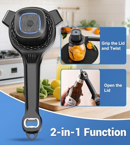 Electric Jar Opener for Seniors with Power-Clamp Technology, 2-in-1 Patent Automatic Jar & Bottle Opener Rechargeable 800mAh Hands-Free Opener with Bonus Anti-Slip Gripper Pad for Beer, Dressing, Jar - Thumbnail 4