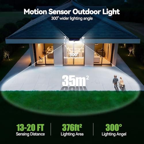 TECKNET 416 LED Solar Powered Outdoor Lights, 270° Angle & 3 Lighting Modes Motion Sensor Light Outdoor, Security Solar Lights Waterproof - 1 Pack - Thumbnail 4
