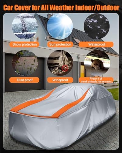 FJWDSC Full Enclosed Sliver Car Cover Universal Fit Camaro,Dodge Challenger/Charger,Accord,Camry,Altima,5 Series,Chrysler 300,Sonata,Malibu,Lexus ES,Passat,CT5,Audi A6,K5/Stinger,Jaguar XJ,Taycan,MKZ - Thumbnail 3