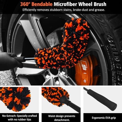 YeewayVeh 4PCS Car Wheel Cleaning Kit, 2-Size Bendable Microfiber Wool Wheel Brush Set, Tire Brush, Double-Ended Detailing Brush, Soft Non-Metallic Rim Cleaner Brushes for All Wheel Types - Thumbnail 3