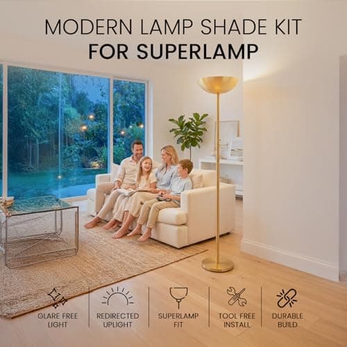 Modern Lamp Shade Kit For Superlamp Models - Glare Free Uplight Cover Designed To Reduce Direct Light, Easy Install Accessory For Floor Lamps, Replacement Shade Set Single Pack - White - Thumbnail 5
