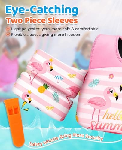 HeySplash Swim Vest for Kids, Toddler Pool Floaties Fit 33-66 Lbs, Children Swimming Vest with Adjustable Strap, Swim Jacket Water Wing Arm Float, Puddle Beach Boat Jumper Boy, White Pink Flamingo - Thumbnail 6