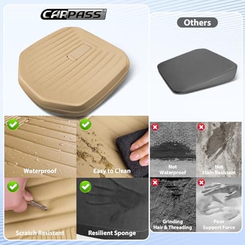 CAR PASS Premium Leather Car Seat Cushion, Comfort Memory Foam Driver Seat Cushion for Long Driving, Waterproof Non-Slip Seat Cushions for Cars, Truck, SUV, Office Chairs, Stadium, Beige - Thumbnail 4