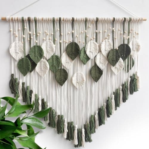 lokeisna Macrame Wall Hanging, Woven Tapestry Beige & Dusty Rose Handmade Craft Macrame Wall Decor, Gallery & Nursery, White Green