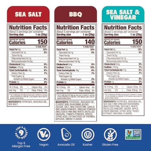 Jackson’s Classic Kettle Potato Chips (Variety Pack, 1.5 oz, Pack of 18) - Made with Premium Avocado Oil, Sea Salt, Salt & Vinegar and BBQ Flavors - Allergen-friendly, Gluten Free, Vegan - Thumbnail 2