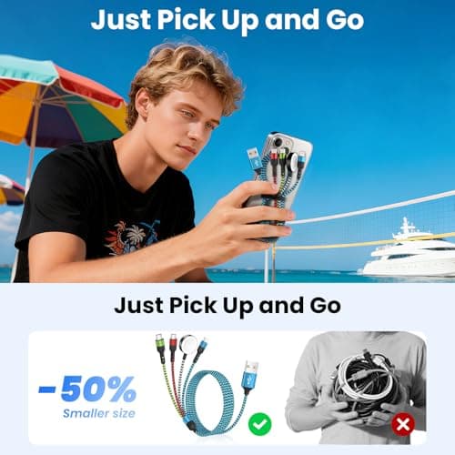 Travel Essentials,USB A/C 4 in 2 Multi Charging Cable for i Watch Charger/Type C Charger/IP Port,Travel Chargers for Multiple Devices, Portable Designed for iWatch &iPhone 17-8 (1, Blue, 5FT) - Thumbnail 4