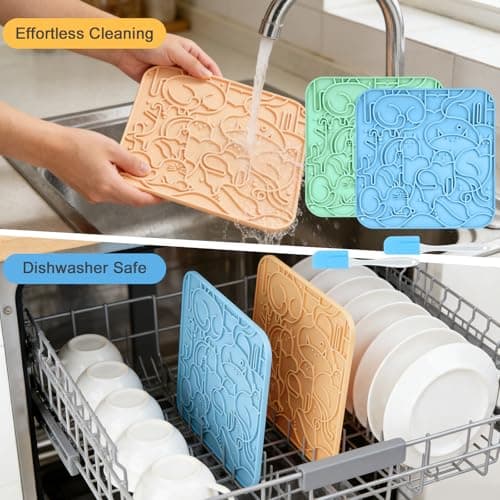 Lick Mat for Dogs,Lick Pads for Cats with Suction Cups- Large&Small Pet Anxiety Relief, Slow Feeder Dog Bowls, Bathing, Grooming and Training -2PCS Packing (Blue+Green, Small) - Thumbnail 5