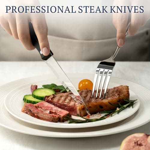 Astercook Silverware Set with Steak Knives 24-Piece Flatware Set for 4 Food-Grade Stainless Steel Cutlery Set Mirror Polished Utensils Set Include Spoons and Forks for Home Kitchen Restaurant - Thumbnail 4