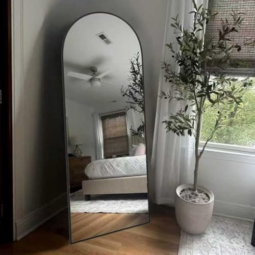 CQHVKQ Mirror Full Length 71"×28" Full Body Mirror Arched Full Length Mirrors with Stand for Living Room,Bedroom Hanging Mirror for Cloakroom,Black - Thumbnail 2