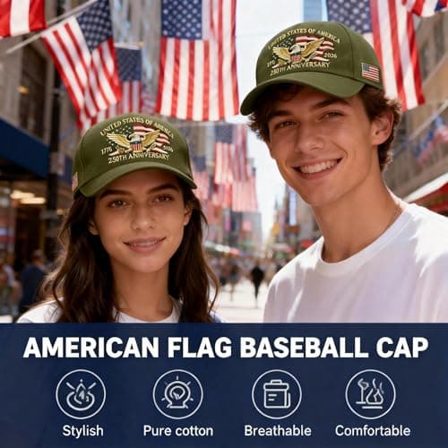 SOIMOE 250 Anniversary USA Hat for Men Women,Eagle Printed Adjustable Baseball Cap,Patriotic 250th Gift for Husband,Veteran(Green) - Thumbnail 4