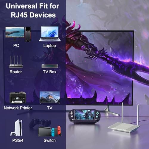J&D Cat 7 Ethernet Cable, Nylon Braided Flat Design High Speed Internet LAN Cable, 10Gbps 600MHz Network Cable Compatible for Gaming PC, PS5, Xbox, Modem, Router, Low Latency Ethernet Cord, 20 Feet - Thumbnail 5